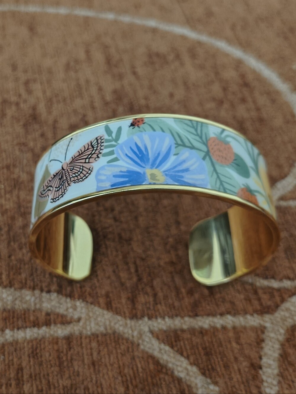 Rifle Paper Co. Strawberry Field Enamel Cuff Adjustable Wide Bracelet NWOT